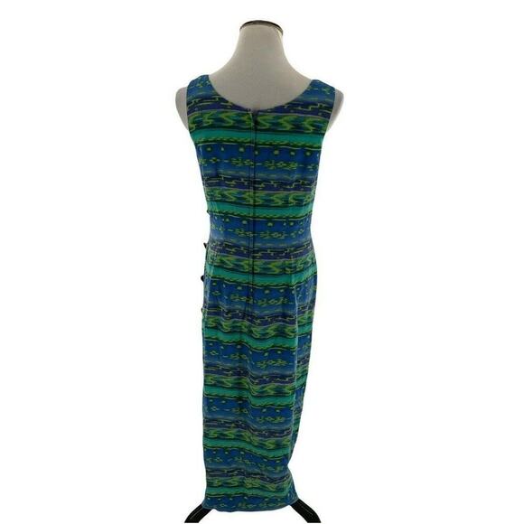 Maggy London 100% Silk Dress Womens Size 10 Multicolor Sleeveless Geometric Maxi - Picture 3 of 8